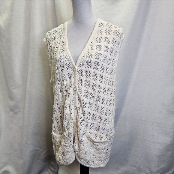 Handmade White Crochet Knit Button Front Sleeveless Cardigan Size Unknown - Picture 3 of 5